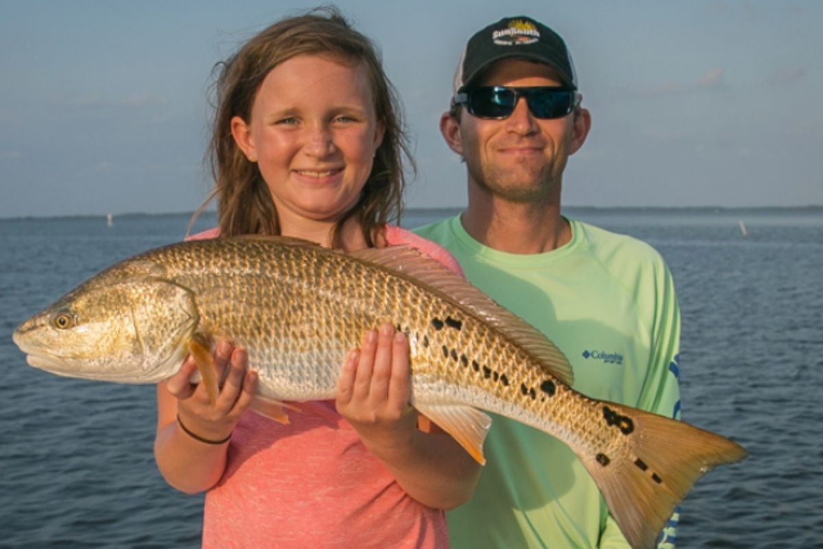 Massive redfish caught on an inshore private fishing charter